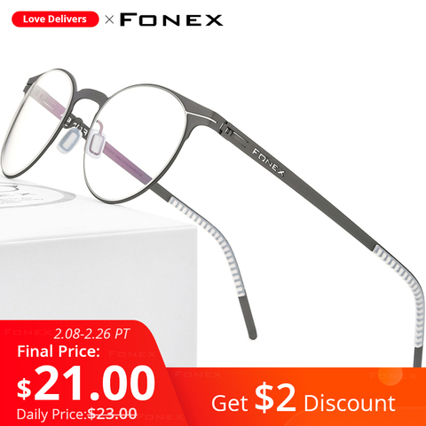 FONEX Alloy Glasses Frame Men Ultralight Women Vintage Round Prescription Eyeglasses Retro Optical Frame Screwless Eyewear F1023 ► Photo 1/1