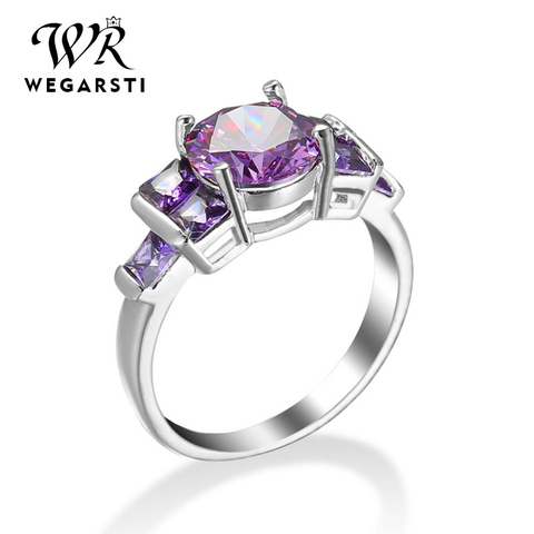 WEGARSTI Solid 925 Sterling Silver Rings For Women Created  Amethyst Purple Gemstone Ring Wedding Engagement Band Fine Jewelry ► Photo 1/6