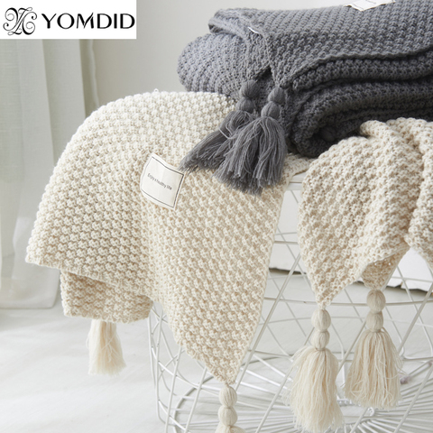 Thread Blanket with Tassel Solid Beige Grey Coffee Throw Blanket for Bed Sofa Home Textile Fashion Cape Knitted Blanket ► Photo 1/6