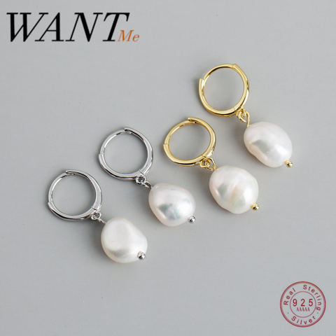 WANTME Natural Freshwater Irregular Baroque Pearl Pendant Stud Earrings for Women Real 925 Sterling Silver Party Wedding Jewelry ► Photo 1/6