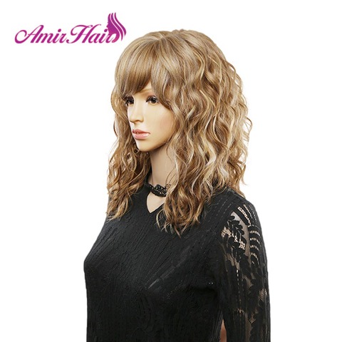 Amir blonde curly synthetic wigs with free side bangs medium Length Heat Resistant Fiber Cosplay wig for Africa American women ► Photo 1/6