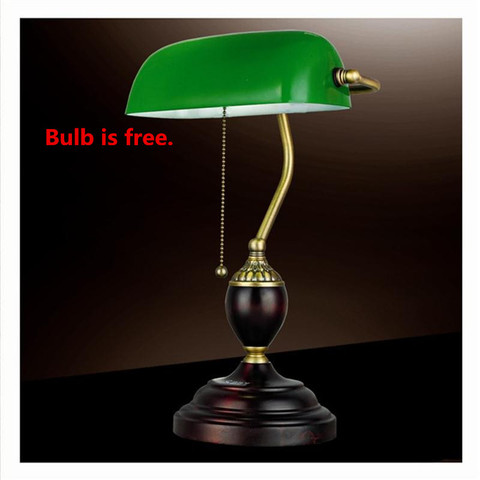 Retro Literary Table Lamp Emerald Green Glass Desk Lamps Office Luminaria de Mesa Night Lighting Red Wood Reading Book Lights ► Photo 1/6