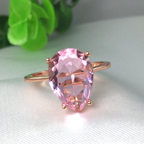 Water Drop Cubic Zircon Love Wedding Ring Rose Gold Color Pink Crystal Stone Engagement Party Female Finger Ring Luxury 222 ► Photo 1/6