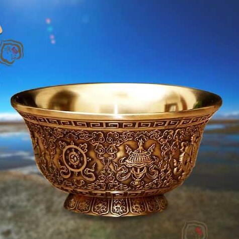 Buddha's Pure Copper Eight Auspicious Water Supply Cup Tibetan Water Supply Cup Tantric Buddhist Supplies Buddha Water Bowl ► Photo 1/5