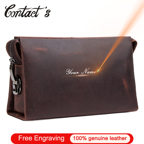 Contact's Business Men Clutch Bag Large Capacity Crazy Horse Leather Long Purse Phone Pouch Passcard Pocket Leather Men Wallet ► Photo 1/6
