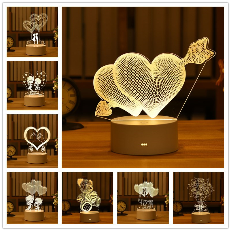 Valentine's Day Gift Love 3D Lamp Acrylic LED Night Light Rose Present Easter 