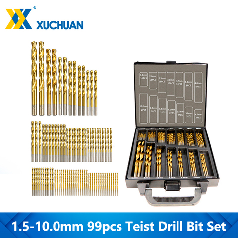 Twist Drill Bit Set Titanium Coating 1.5-10.0mm With Box For Woodworking Plastic Aluminum Tool High Speed Steel Drill Bits ► Photo 1/5