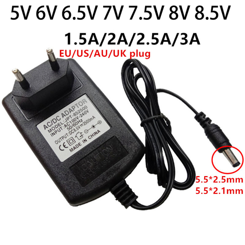 5V 6V 6.5V 7V 7.5V 8V 8.5V Universal Power Adapter 110V 220V AC/DC 6 6.5 7 7.5 8 8.5 Volt V 1.5A 2A 2.5A 3A Adaptor Supply ► Photo 1/6