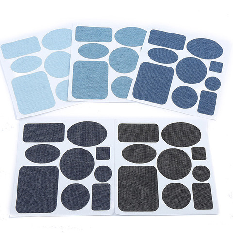 9pc Self-adhesive Denim Patches for Clothes DIY Stripes Iron on Appliques Jeans Pants Elbow Knee Clothing Stickers Badge Diy Cut ► Photo 1/6