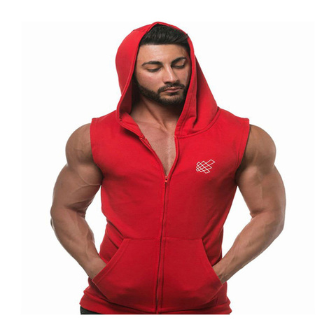 men tank tops Muscle Sleeveless Sportswear Mens Workout Gym Tank Top Hooded zipper cotton Bodybuilding tanktop Run Solid Vests ► Photo 1/6