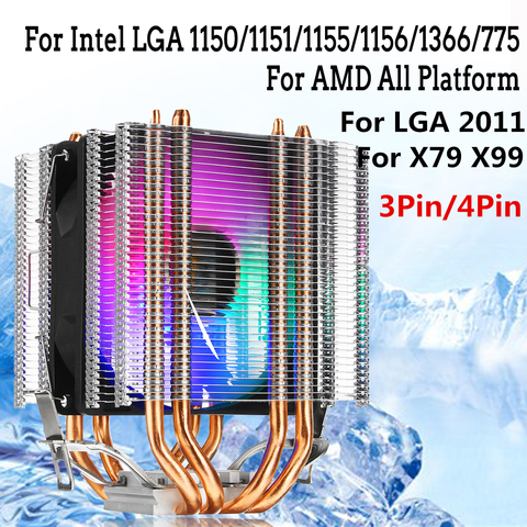 RGB LED CPU Cooler Fan 4Heatpipe Dual Tower 4pin Cooler Cooling Fan Heatsink for Intel 1155 1156 775 For AMD For X79 X99 LGA2011 ► Photo 1/6