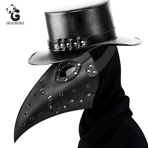 Leather Mask Plague Doctor Men Steam Punks Luxury Black Death Mask The Plague Doctor Cosplay Beak Prop Masque Halloween ► Photo 1/6