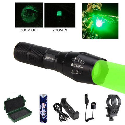 A100 5000 Lumens Q5 Under-Barrel Hunting Flashlight Zoomable Pistol Gun Light Green/Red Torch+Mount+18650+Switch+usb charger+box ► Photo 1/6