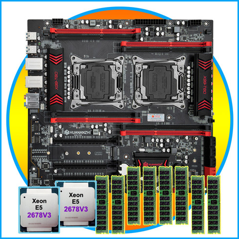 New arrival HUANANZHI dual X99 motherboard combos on sale dual Xeon processor E5 2678 V3 memory 128G(8*16G) 1866 DDR3 REG ECC ► Photo 1/6