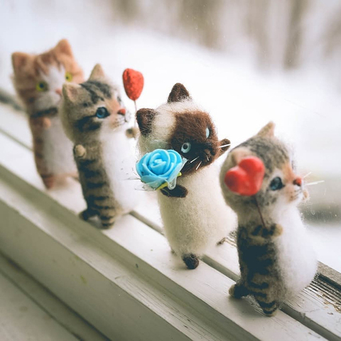 Kawaii And Interesting Handmade Toys DIY Wool Felt Cat Kits Unfinished Plush Doll Poking Music Toy Gift Non-finished Product ► Photo 1/1