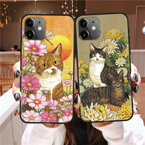 3D Emboss Cute Cat Case For iPhone 12 11 Pro Max Cases TPU Cover For iPhone 5 5S SE 2 2022 6 6S 7 8 Plus X XR XS Max Funda Coque ► Photo 1/6