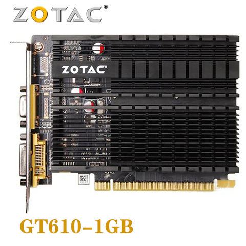 Used ZOTAC Video Card GeForce GT 610 1GB 64Bit GDDR3 Graphics Cards GPU Map For NVIDIA Original GT610 1GD3 DVI VGA PCI-E ► Photo 1/4