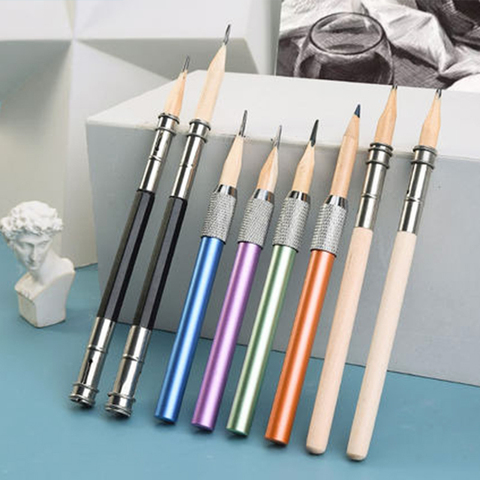 Single/Dual Head Pencil Extender Holder Adjustable Round/Triangle/Hexagonal Pencils Connect Penholder Metal/Wood Extension Rod ► Photo 1/6