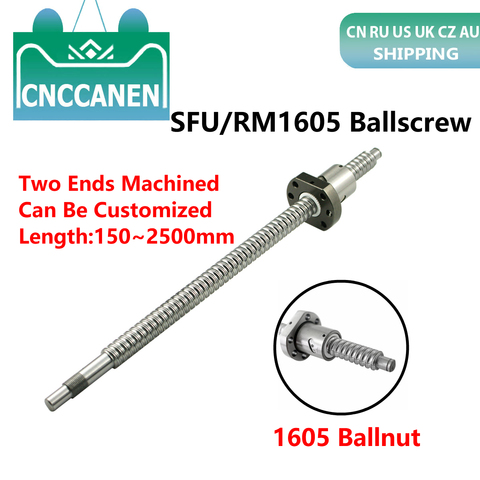 Ball Screw C7 SFU1605 150mm 200mm 300mm 500 mm 1150mm 1550mm With Single Ballnut BK/BF12 RM1605 Ballscrew End Machined For CNC ► Photo 1/6