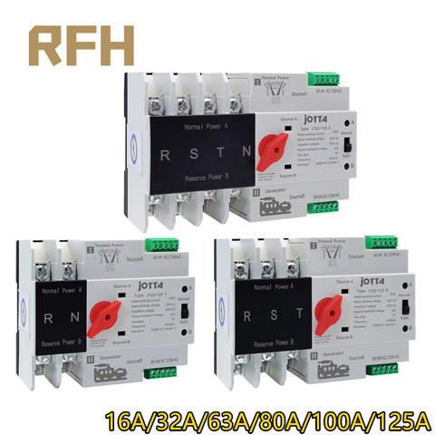 Din Rail W2R-2P/3P/4P 16A 32A 63A 80A 100A 125A 220V  Automatic Transfer Switch Electrical Selector Switches Dual Power Switch ► Photo 1/5