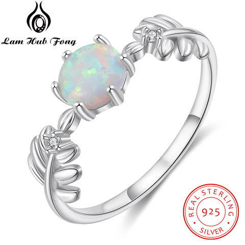 Round White Opal Ring 925 Sterling Silver Branch Leaf Women Zircon Ring Korean Wedding Engagement Jewelry Gifts (Lam Hub Fong) ► Photo 1/5