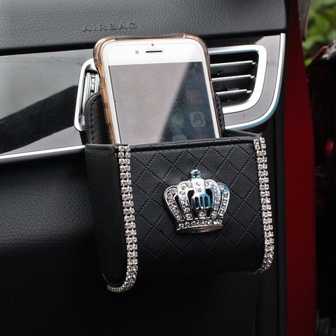 Crystal Diamond Crown Car Outlet Air Vent Trash Box for Auto Mobile Phone Holder Pouch Organizer Hanging Storage Bag Car Styling ► Photo 1/5