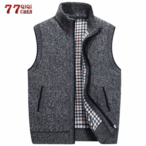 Men's Sleeveless Vest Sweaters Coat Autumn Winter Casual Wool Thick Warm Jacket Knitted Zipper Cashmere Waistcoat chaleco hombre ► Photo 1/6