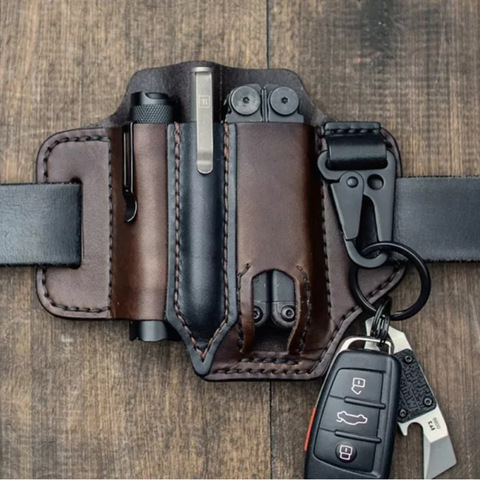 High Quality PU Leather Tactical EDC Waist Bag Multifunction Tool Knife Pen Hunting Camping Military Belt Holster Clip Scabbard ► Photo 1/6