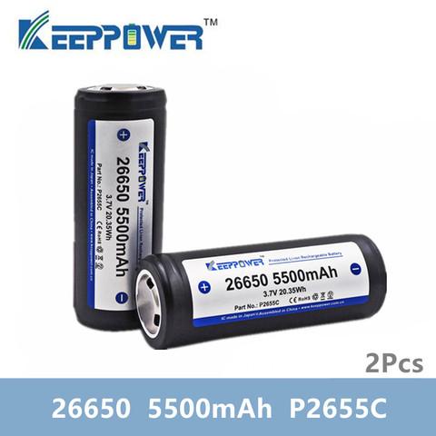 2 pcs KeepPower 26650 battery 5500mAh li-ion protected rechargeable 3.7V battery P2655C drop shipping  Original batteria ► Photo 1/3
