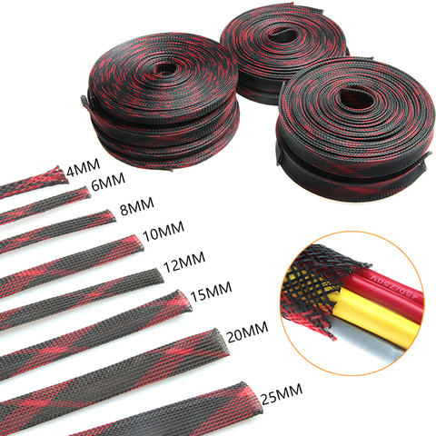 5/10M Cable Braid Insulated Cable Sleeve Red&Black PET Expandable Braided Sleeving Cable Wire Protector 2/4/6/8/10/12/15/20/25mm ► Photo 1/6
