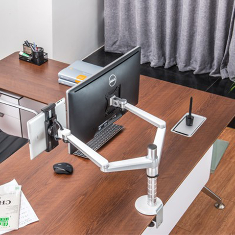 OA-8Z 360 rotate aluminum 9inch 10inch 27inch dual arm monitor table bracket 9-10 inch single pad desktop mount laptop stand ► Photo 1/3