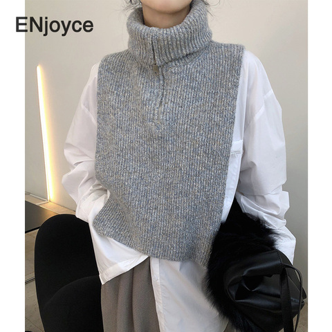 New Winter Female High Collar Wool Knit Shawl Scarf Women Knitted Sweater Cloak Shawl Coat Keep Warm ► Photo 1/6