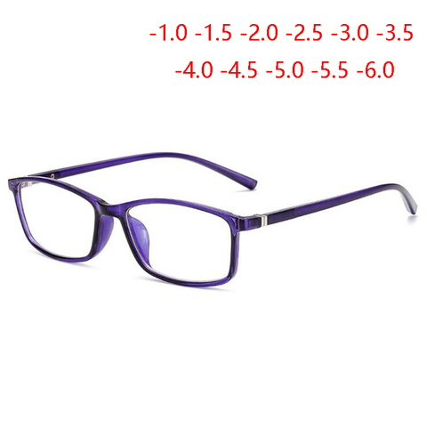 Square Finished Nearsighted Glasses For Unisex Transparent Purple Student Prescription Eyeglasses  0 -1 -1.5 -2 -2.5 To -6.0 ► Photo 1/6