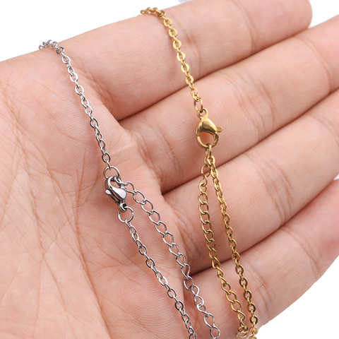 LUXUSTEEL 45CM+5CM Extender Chains Necklace Gold Silver Color Width 1mm/2mm Stainless Steel Cuban O Chain Collars 2022 Women Men ► Photo 1/6