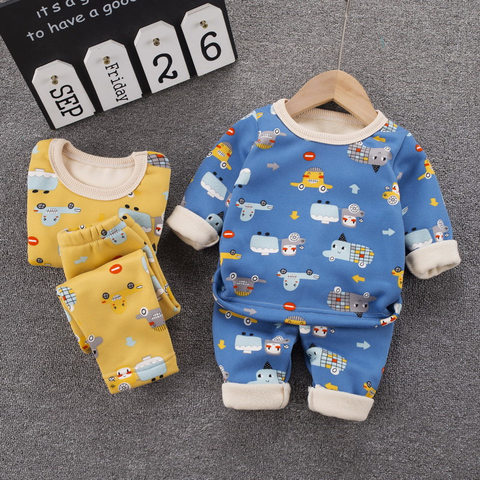 Children's Thermal Underwear Set Kids Cartoon Clothes Autumn Winter Warm Plus Velvet Thickened Trousers Girls Thermal Pajama set ► Photo 1/6