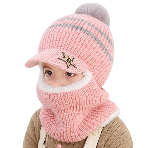 Winter Baby Hat Scarf Boy Girl Joint Cap for Toddler Kids Child Warm Pompom Fashion Star Beanie Knitted Neck Warmer 2-5 Years ► Photo 1/6