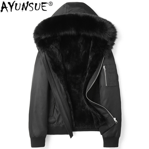 AYUNSUE 2022 Parka Real Fur Coat Men Winter Jacket Rabbit Fur Liner Fox Fur Collar Hooded Parkas De Hombre D09A9722 KJ3015 ► Photo 1/6