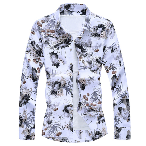 Men'S Fashions 2022 Autumn Spring Clothes Shirt  Long Sleeves  Big Size M-5XL 6XL 7XL Hawaiian Beach Casual Floral Shirt For Man ► Photo 1/6