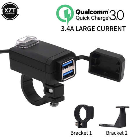 Universal QC3.0 USB Motorcycle Charger Waterproof Dual USB Quick Change 12V Power Supply Adapter for iphone Samsung Huawei ► Photo 1/6