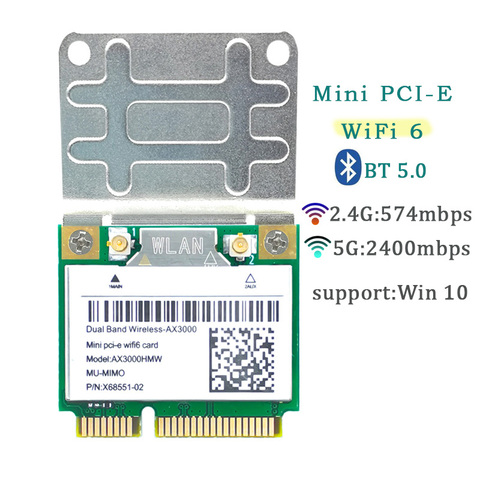 2974Mbps Wifi 6 Wireless Adapter Mini PCI-E Card Bluetooth 5.0 Notebook Wlan Wifi Card 802.11ax/ac 2.4G/5Ghz MU-MIMO Windows 10 ► Photo 1/5