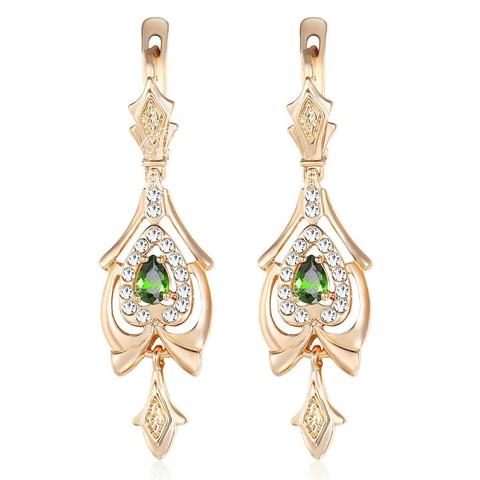 Earrings for Women Teardrop Olivine Green CZ Chandelier Drop Gold Filled Paved Clear Cubic Zirconia GE109 ► Photo 1/6