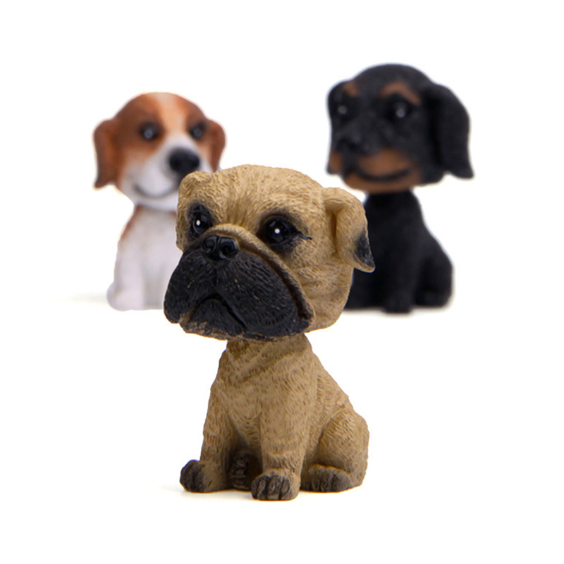 Mini Bobble Head Bulldog Dog Figurine Toys Home Car Dashboard Ornament Statues 