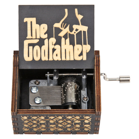 Black Godfather Wood Hand Crank Vintage Wooden Music Box Antique Hand Crank Clockwork Music Box Home Decor ► Photo 1/6