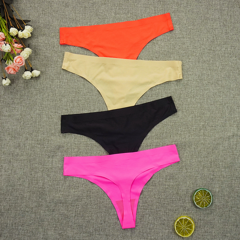 3Pcs/Lots Seamless Thongs Panties Women Underwear Ice Silk Sports Intimate String Tanga Lady Underpants S-XL Six Color ► Photo 1/6