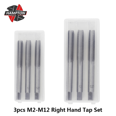 Hampton 3pcs HSS Hand Tap Set Right Hand Metric Thread Tap M2 M2.5 M3 M3.5 M4 M5 M6 M8 M10 M12 Screw Tap Drill Straight Plug Tap ► Photo 1/6