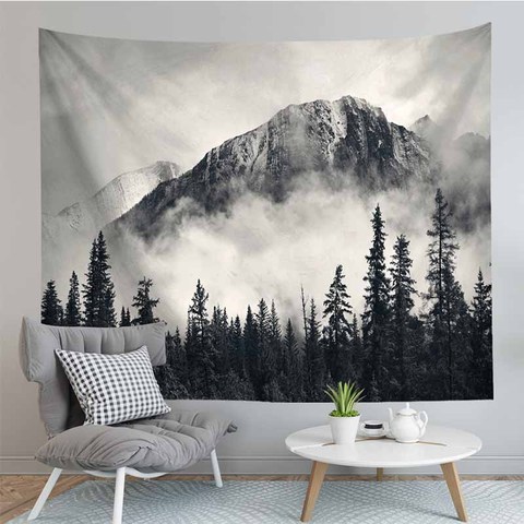 Natural Scenery Landscape Gray Foggy Forest Tapestry Wall Hanging Bedroom Decor Fabric Psychedelic Alitools - Forest Pattern Wall Tapestry Decoration