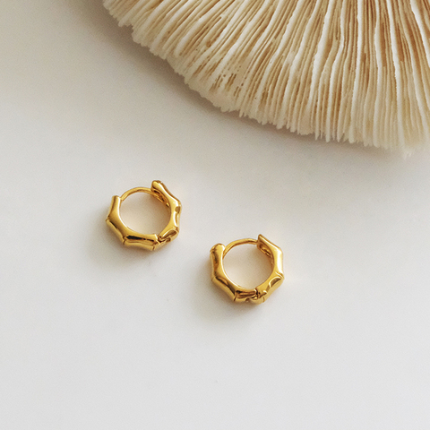 Peri'sBox Dainty Bamboo Gold Hoop Earrings Fashion Cute Simple Huggie Brass Earrings For Girl Tiny Earring Hoops Jewelry ► Photo 1/6