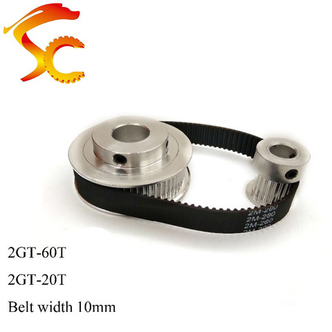 Timing Belt Pulley GT2 60teeth 20teeth Reduction 3:1/1:3 3D printer accessories belt 280-10mm width Bore 10&6.35mm ► Photo 1/6
