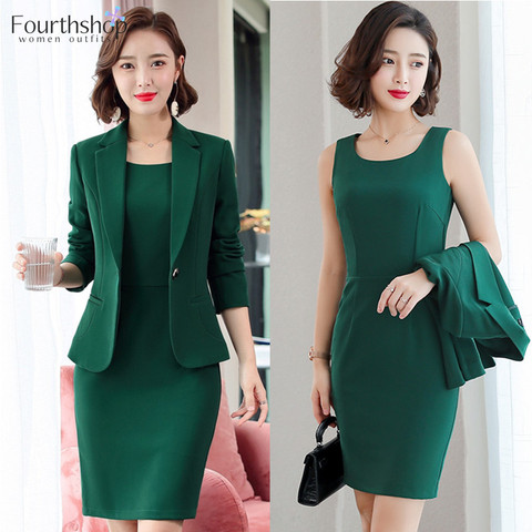 Work Pant Suits 2 Piece Set for Women Business Interview Suit Set Uniform  Blazer and Pencil Pant Office Lady Suit (Color : Green, Size : M.)