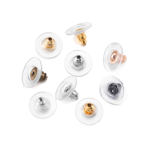 100pcs Diy Earring Components, Including Plastic & Silicone Ear Plugs,  Rubber Ear Stoppers, Silver-plated Earrings